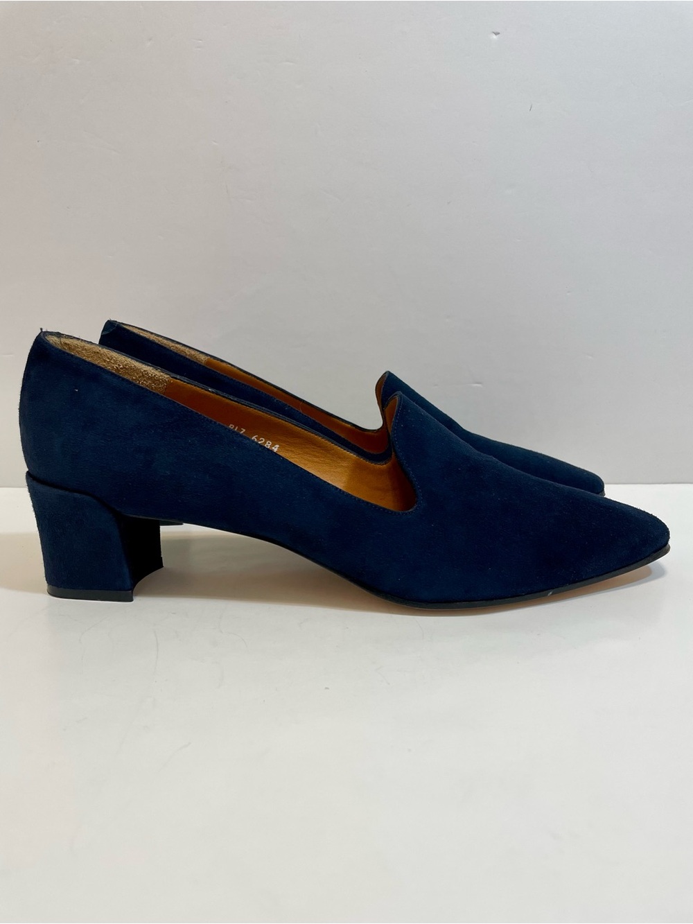 Vintage Ralph Lauren Women’s Suede Block Heel Navy Loafers Size 10 - Picture 4 of 13